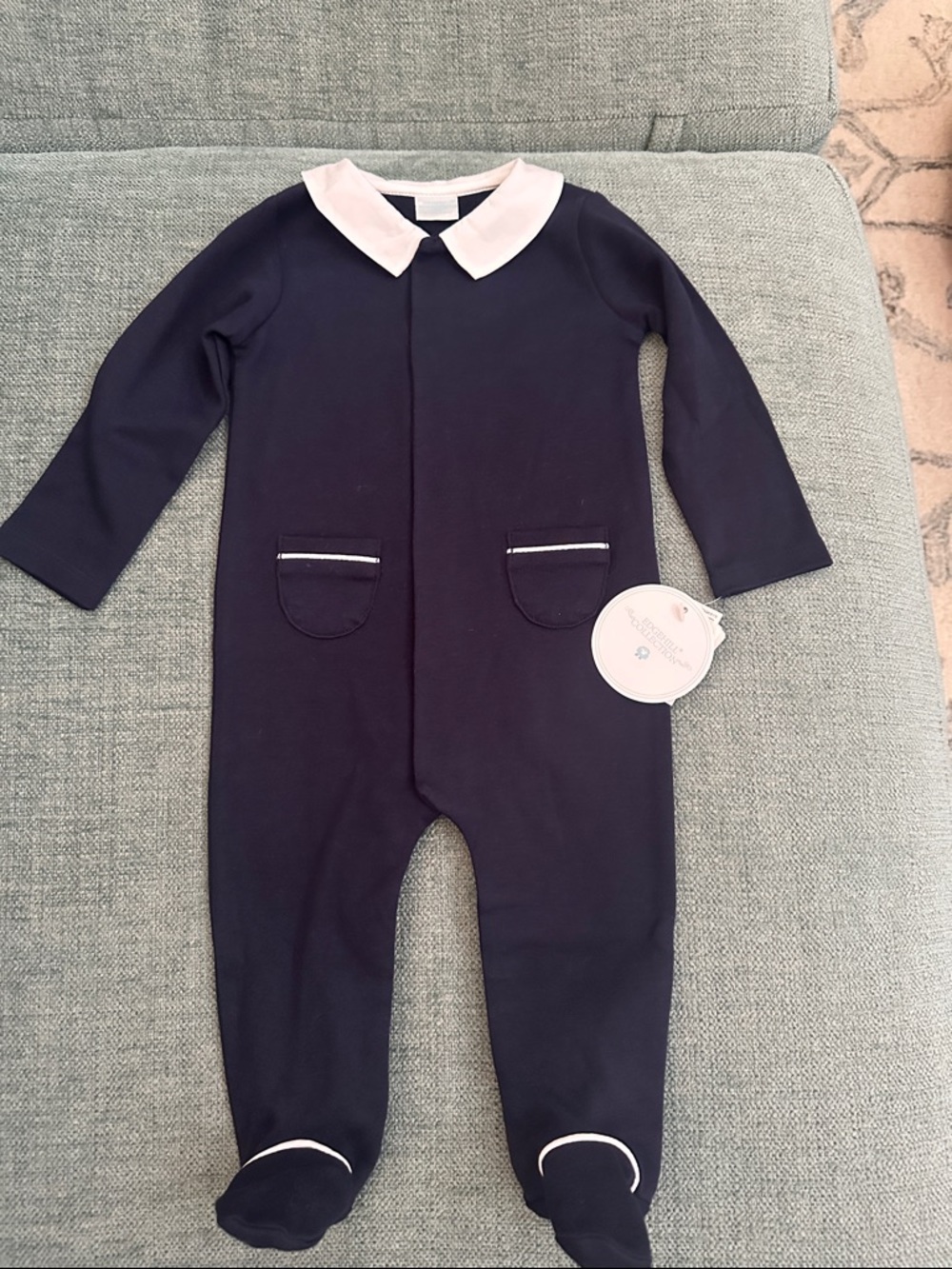 Edgehill Collection Navy One-Piece Footie with White Collar
